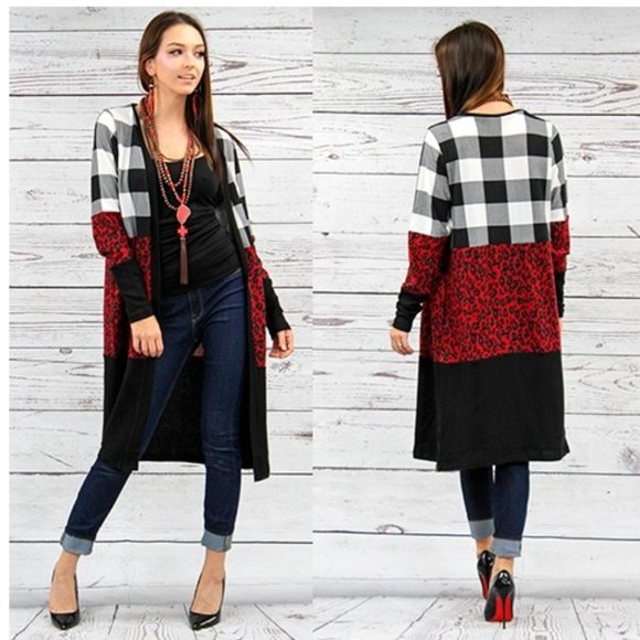 BOHO MultiColor Plaid Cardigan Duster Topper - Picture 3 of 7